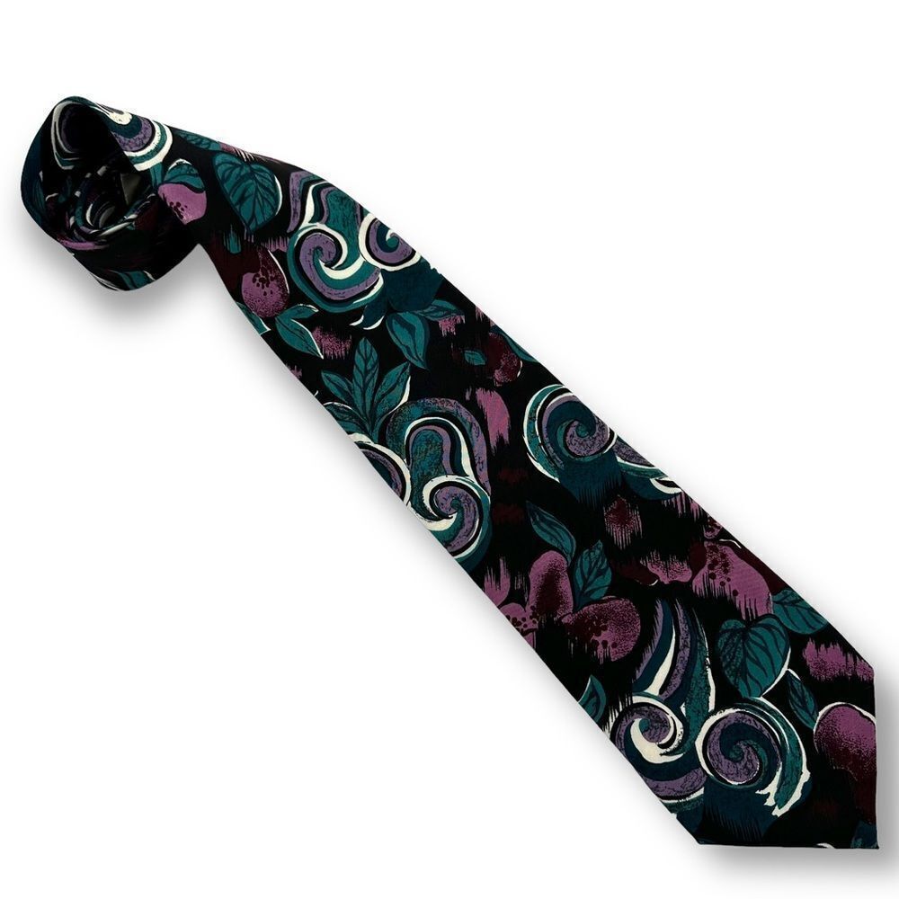 Carlo‎ Palazzi Studio black, teal, pink and purple print silk tie